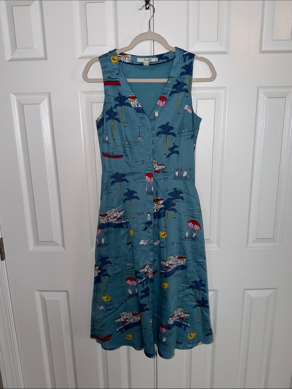 Sleeveless Teal Print Button-Front Midi Dress - Picture 2 of 5